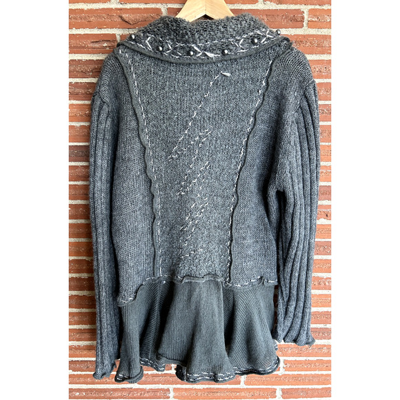 Forla Paris Womens Gray Mohair Blend Art to Wear Lagenlook Boucle Cardigan - Picture 7 of 14